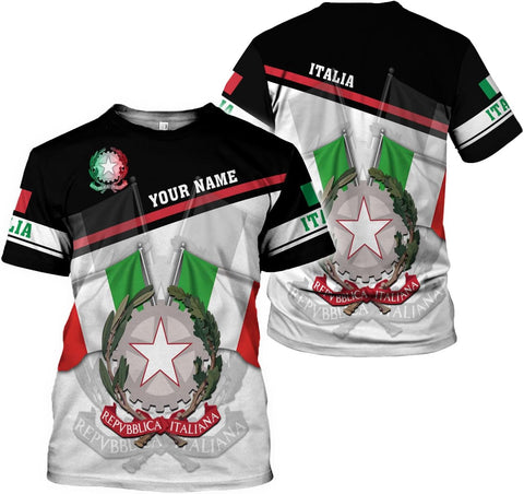 Ligthuy Personalized Name Italy Shirt 3D, Custom Italian Shirt Flag for Men and Women, Italia Shirt Soccer Unisex Size