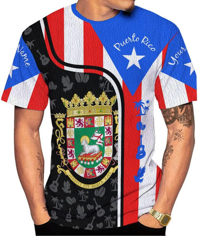 Personalized Name Puerto Rico T-Shirt 3D, Puerto Rico Shirt for Men Women, Puerto Rico Flag T Shirt All Over Printing S-5XL