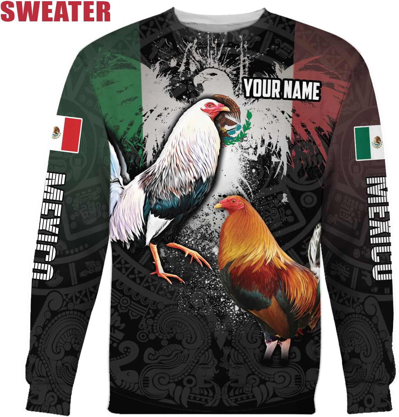 Personalized Name Rooster Mexican Hoodie 3D, Customized Mexican Hoodies for Men, Unisex Mexico Hoodie 3D, Mexico Hoodies for Men, Mexico Flag Gift, T Shirt, Zip Up Hoodie, Sweatshirt HD09