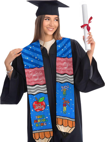 Pretyprints Personalized Class Of 2025 Teacher Graduation Stole Custom Teacher Pencil Graduation Sash Gift College Graduation