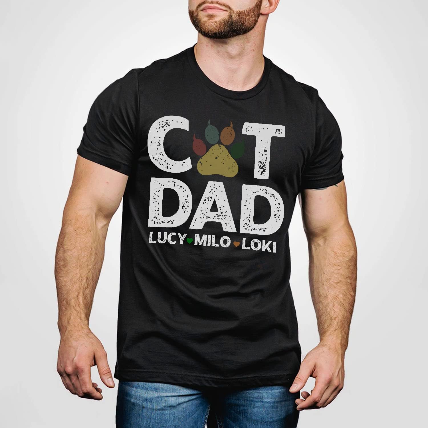 Personalized Best Cat Dad Ever Shirt, Cat Daddy Fathers Day Custom Photo Funny Custom Cat Dad Shirt with Pet Names (Cotton, TS44)