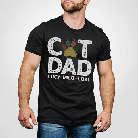 Personalized Best Cat Dad Ever Shirt, Cat Daddy Fathers Day Custom Photo Funny Custom Cat Dad Shirt with Pet Names (Cotton, TS44)