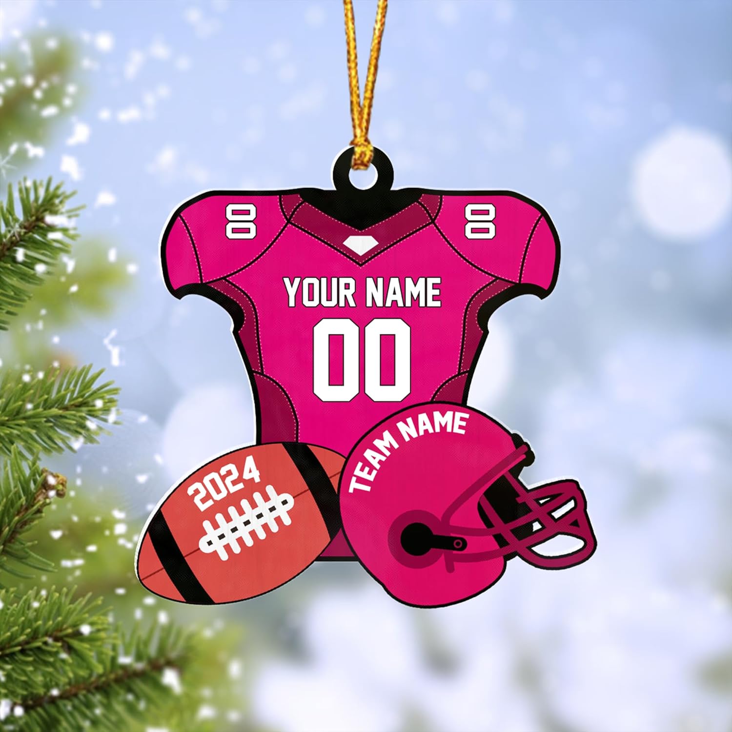 AOVL Personalized Football Ornament Customized Football Christmas Ornaments Football Ornament Christmas Hanging Décor Gift for Football Fans Football Gifts for Football (HFB1)