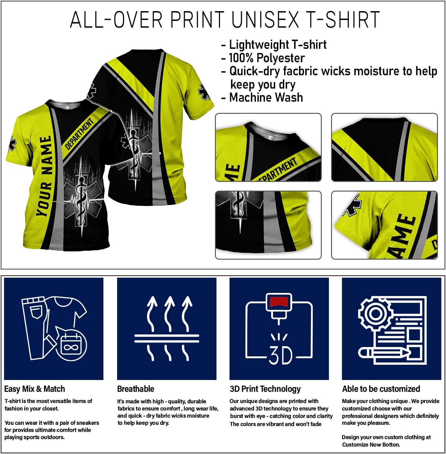 Custom EMS EMT Shirts Men Women, Personalized Paramedic Uniform Emergency Medical Technician Apparel, EMS Week Gifts