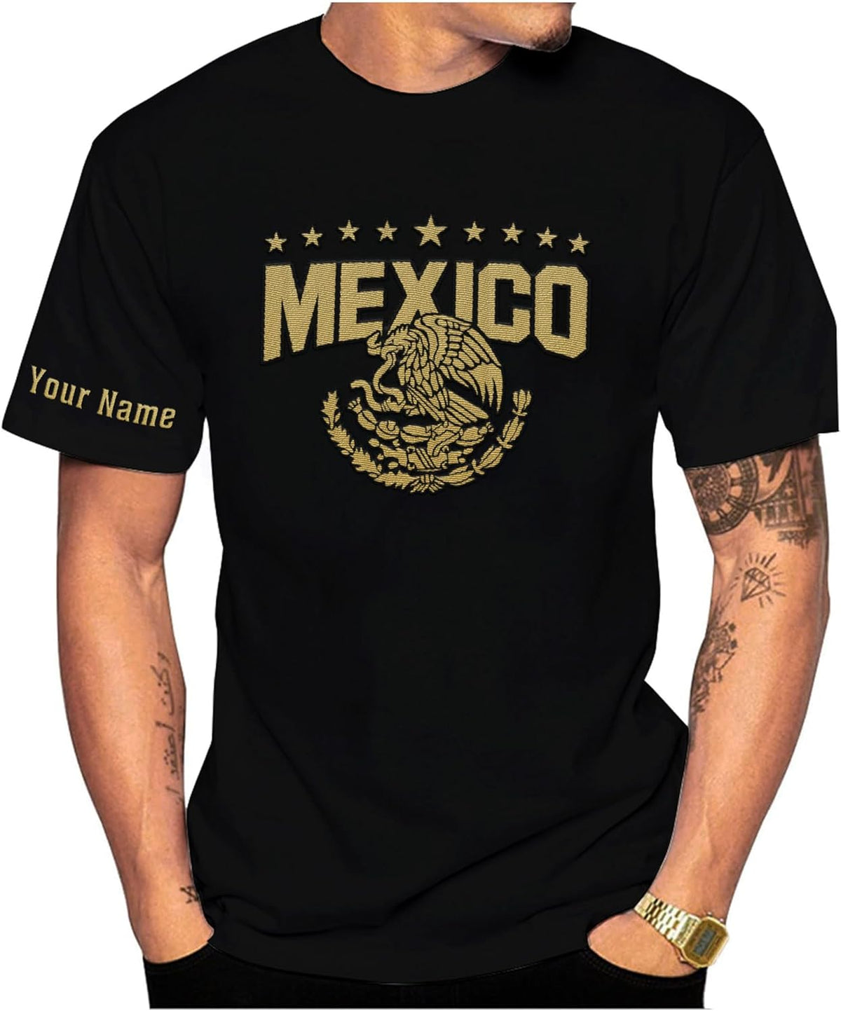 Mostefy Personalized Name Embroidered Mexico Tshirt, Customized Name Shirts Mexican US Flag, Mexico Shirt2