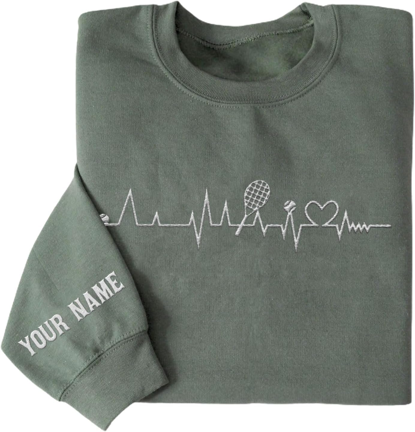 MAPrints Personalized Tennis Sweatshirt, Heartbeat Embroidery, Sport Gift