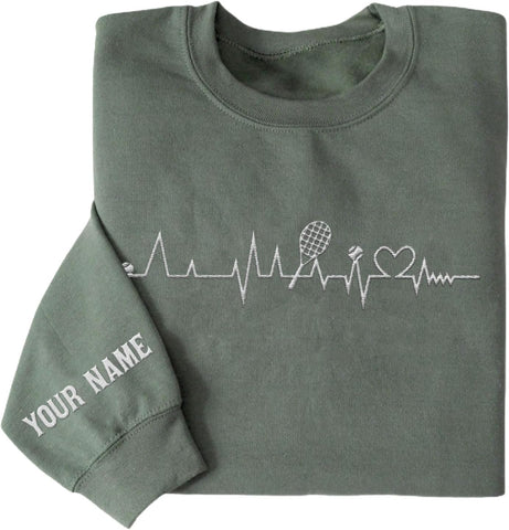 MAPrints Personalized Tennis Sweatshirt, Heartbeat Embroidery, Sport Gift