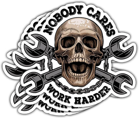 3 Pcs Nobody Cares Work Harder Stickers, Inspirational Quote Stickers Skull Mechanic Engineer Vinyl Sticker for Toolbox Instruction Helmet Welder Water Bottle Tumbler Phone Case 3"x3"