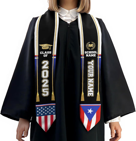 Personalized Puerto Rican Graduation Stole, Puerto Rican Graduation Sash 2025, Puerto Rico Graduation Sash