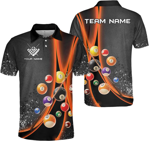 MoonArt Personalized Billiard Polo Shirts, Billiards Shirts for Men, Pool Shirts, 3D Billiards 8 Ball Pool, Billiard Team