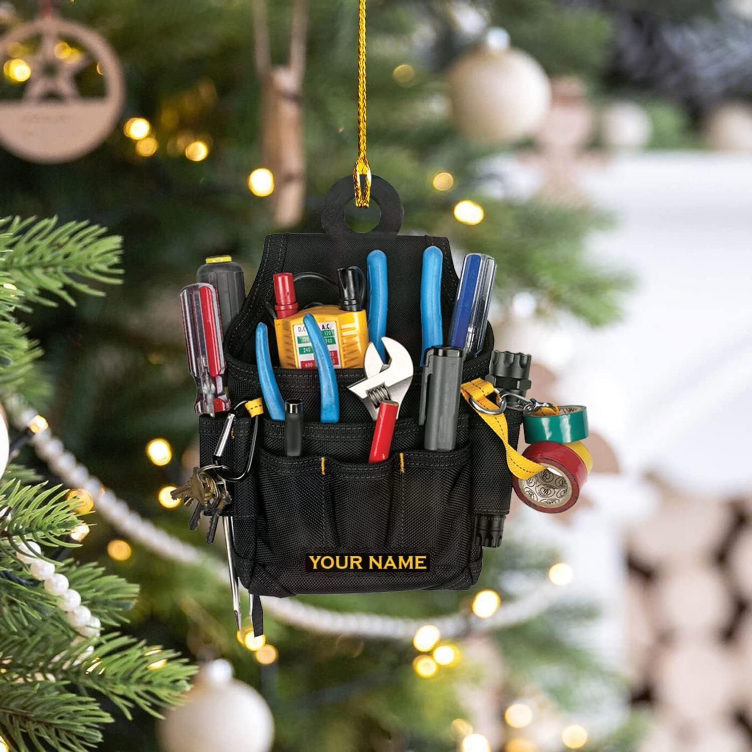 Artparel Personalized Electrician Ornament, Electrician Tool Bag Outfit Christmas Ornament, Electrician Gift Christmas Ornament, Gifts for Electrician Lovers, Electrician Outfit Christmas Ornament
