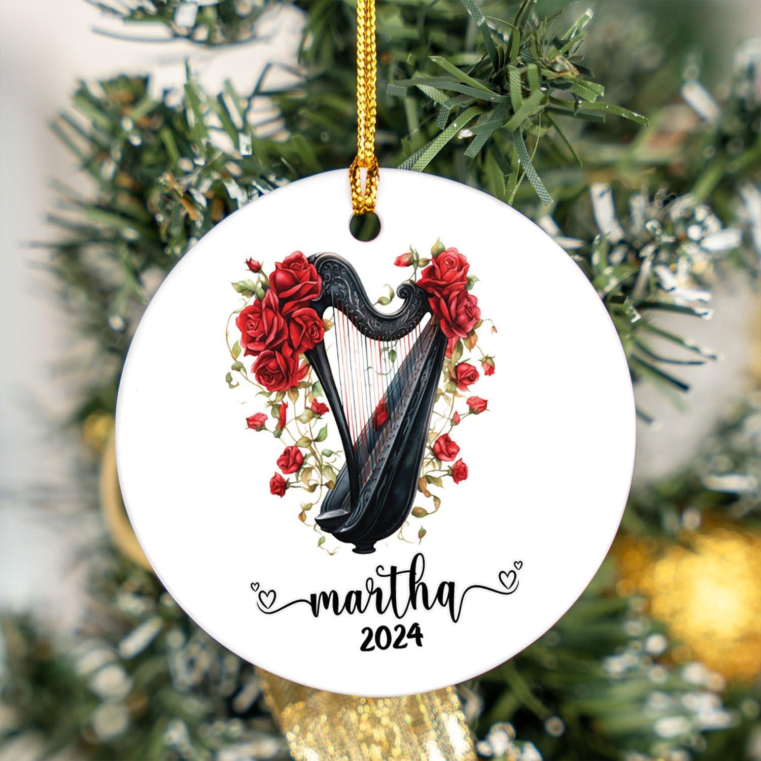 MAPrints Personalized Harp Ceramic Christmas Ornament 2023, Ornament Gift for Harp Player, Harpist Musical Ornament, Christmas Music Student Gifts, Musician Xmas Keepsake Present (Harp 3)