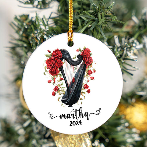 MAPrints Personalized Harp Ceramic Christmas Ornament 2023, Ornament Gift for Harp Player, Harpist Musical Ornament, Christmas Music Student Gifts, Musician Xmas Keepsake Present (Harp 3)