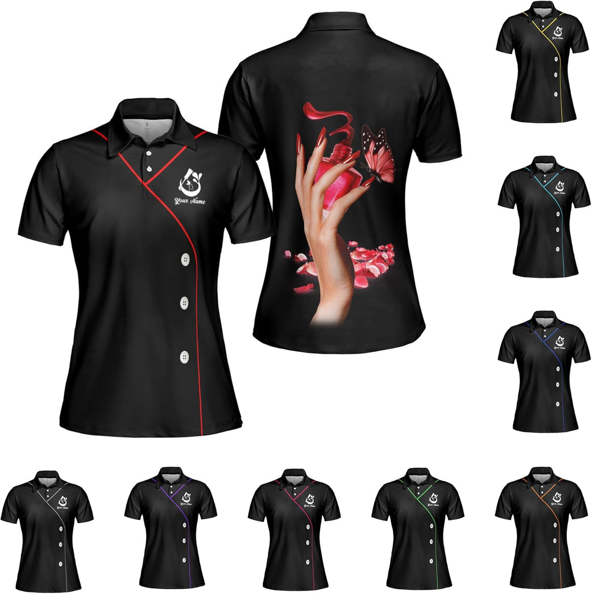 MoonArt Personalized Nail Polo Shirt Nails Uniform 3D Polo Gift for Women Manicurist Nail Technician Gift Nail Polish Gifts