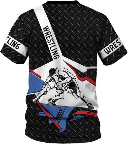 MAPrints Personalized Name Wrestling Shirt 3D All Over Print, Wrestle T-Shirt, Funny Free Hug Wrestling T-Shirt for Men S-5XL