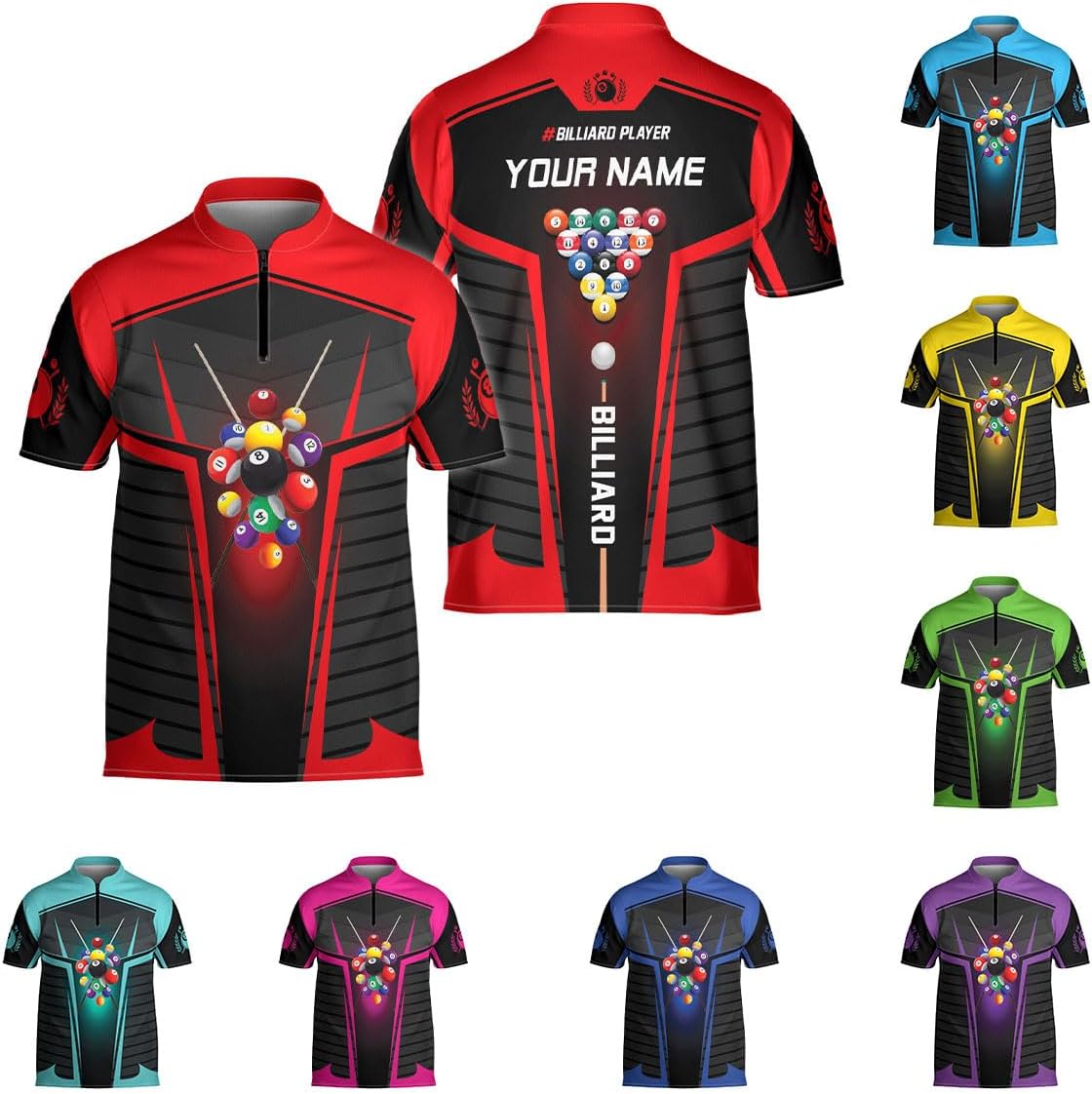 Artparel Personalized Billiard Jersey 3D Billiard Shirts for Men Billiard Bowling Jersey Billiards 9 Ball Pool Shirts for Men