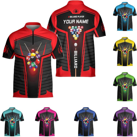 Artparel Personalized Billiard Jersey 3D Billiard Shirts for Men Billiard Bowling Jersey Billiards 9 Ball Pool Shirts for Men
