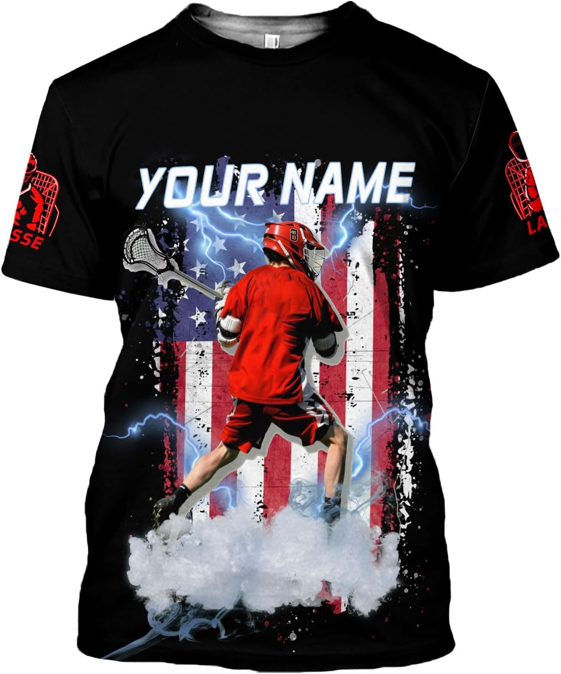 mostprints Custom Name Lacrosse Shirts, Lacrosse Shirts Mens American Flag Lax Helmet Sticks Lacrosse Shirt Gifts