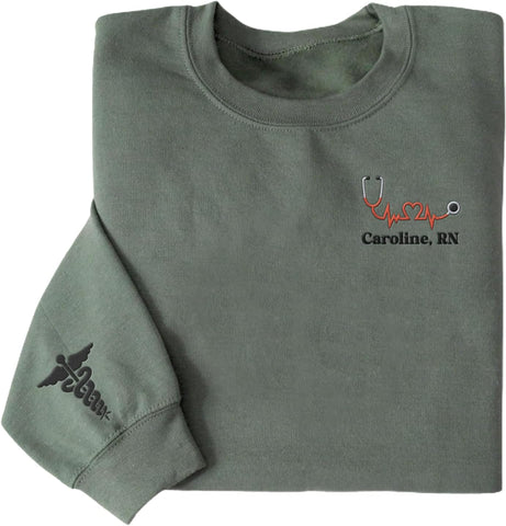 Personalized Embroidered Nurse Crewneck Sweatshirts for Women, Emergency Nurse Registered Nurse Sweatshirt (Cotton, SS72), Small-5X-Large