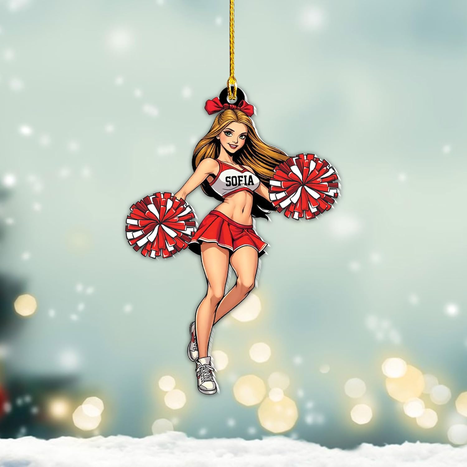 MAPrints Personalized Cheerleader Christmas Ornament 2024, Cheerleading Stuff Ornament, Cheer Captain Ornament, Cheer Girl Dancer Cheerleading with Real Red Pompom Ornament for Xmas Tree (Cheer 3)