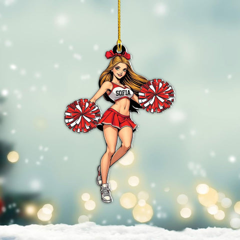 MAPrints Personalized Cheerleader Christmas Ornament 2024, Cheerleading Stuff Ornament, Cheer Captain Ornament, Cheer Girl Dancer Cheerleading with Real Red Pompom Ornament for Xmas Tree (Cheer 3)