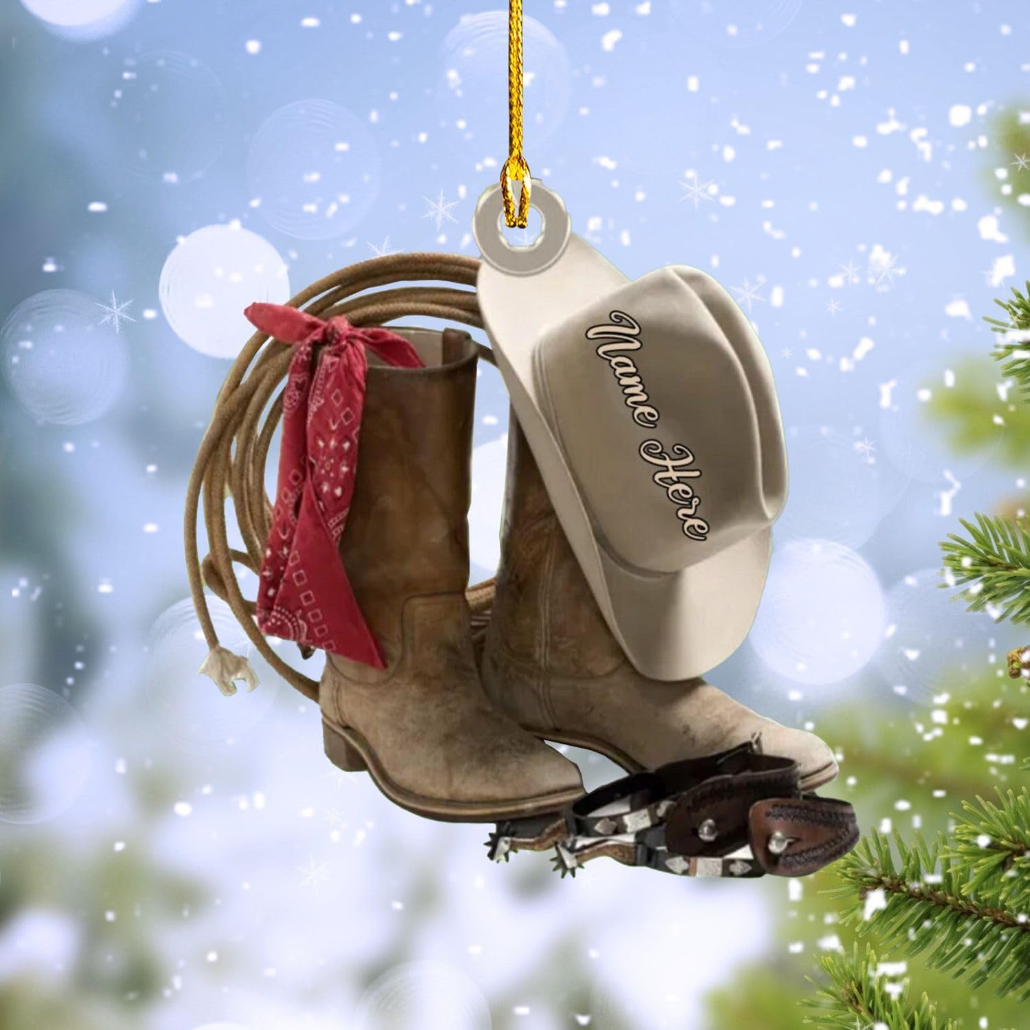 Podagree Personalized Cowboy Boots and Hat Christmas Ornament for Cowboy, Cowboy Cowgirl Horseback Riding Ornament, Horse Racing Ornament (CB4)