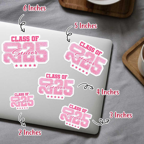 (3Pcs) Senior 2025 Stickers, Class Of 2025 Vinyl Sticker, Glitter Pink Senior Sticker, Graduation Bumper Sticker Decal, 2025 Senior Sticker - Sticker For Laptop Water Bottle Phone Car Window Helmet 3"