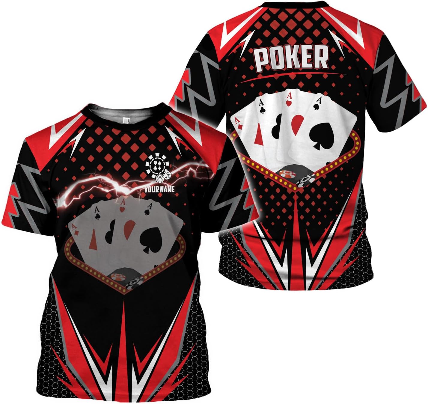Personalized Poker Shirt, Poker Player Shirt, Funny Casino Poker Pattern 3D Over Print, Unisex Poker Tshirt Men Women