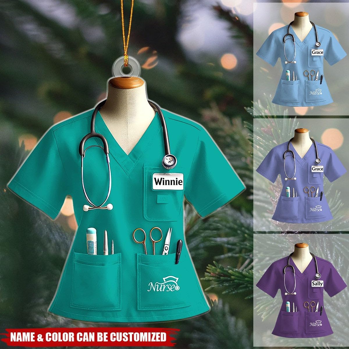 Personalized Nurse Ornament Christmas 2024 for Men Women Nurse, Nurse Christmas Tree Ornament 2024, Custom Name Nurse Ornament Gift for Nurse Assistant RN Christmas, Nurse Gifts (Acrylic, Nurse 7)