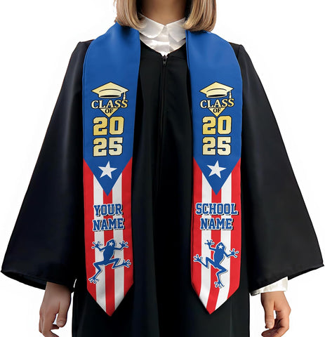 Personalized Puerto Rican Graduation Stole, Puerto Rican Graduation Sash 2025, Puerto Rico Graduation Sash