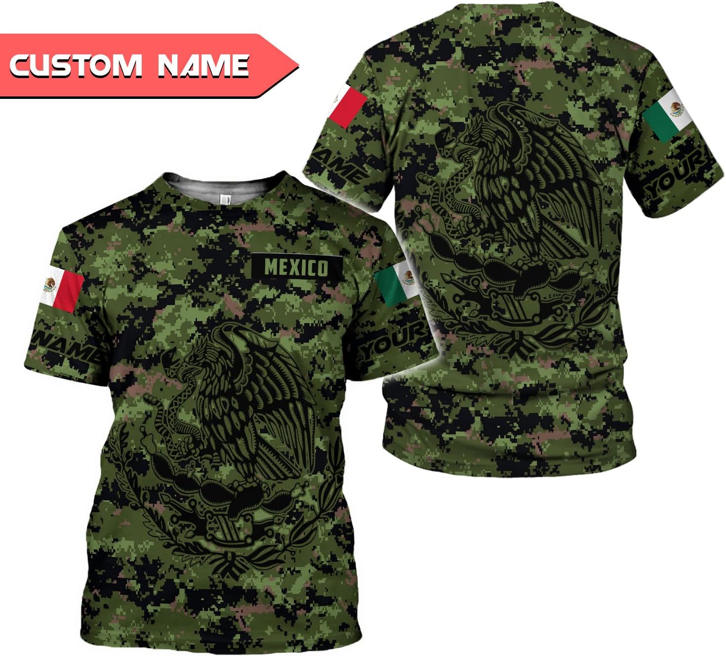 Personalized Name Mexican Shirts for Men, Customized Mexico Shirts for Men, Mexico Shirts for women, Mexico Shirt Eagle Flag Camo Flag Mexican Eagle Unisex Shirt, Mexico Soccer shirt men TS19