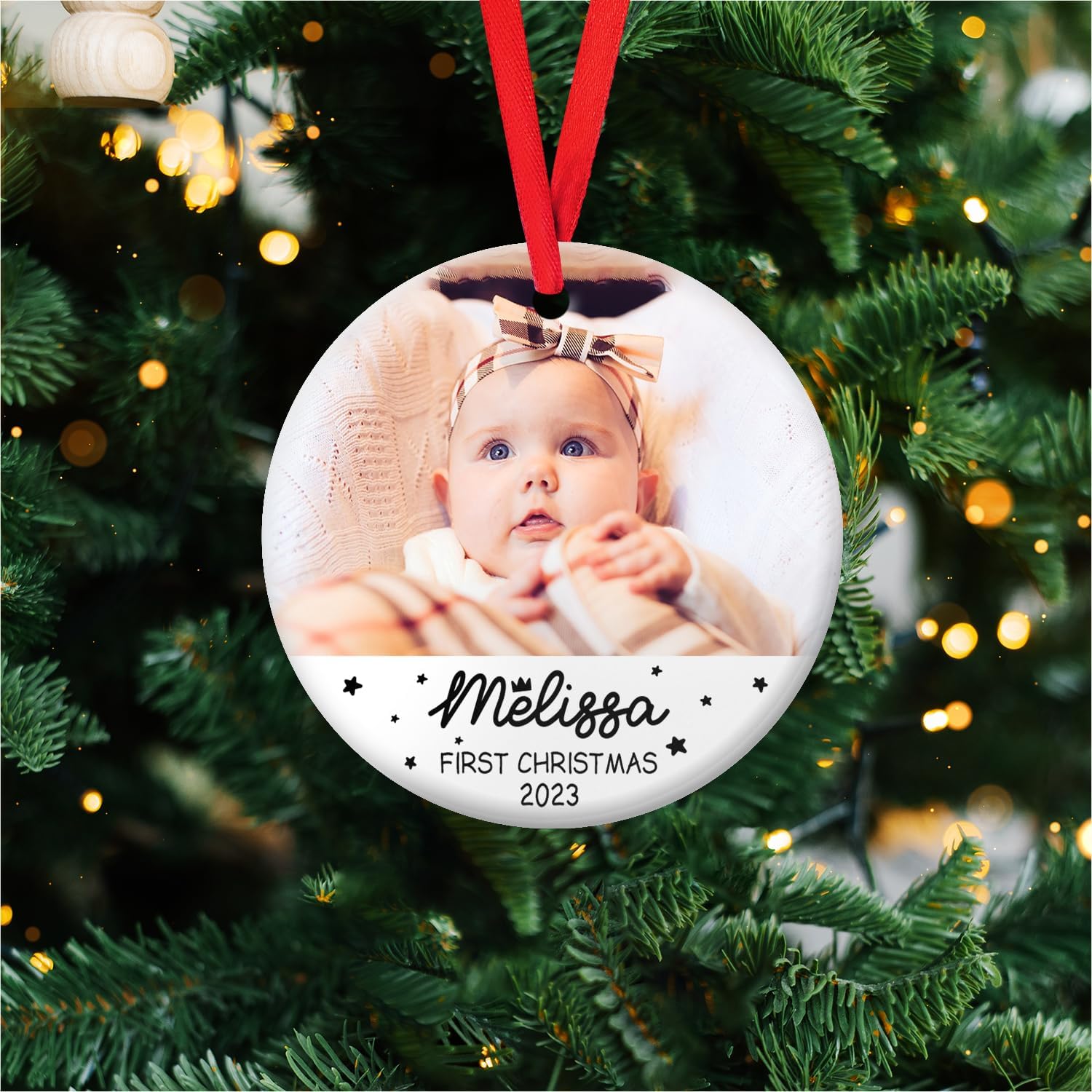 MAPrints Personalized Baby\u2019s First Christmas Ceramic Ornament, Custom New Baby Gifts, Babys 1st Christmas Ornament 2023 Boy Or Girl Newborn, for New Mom Dad (BB 6)