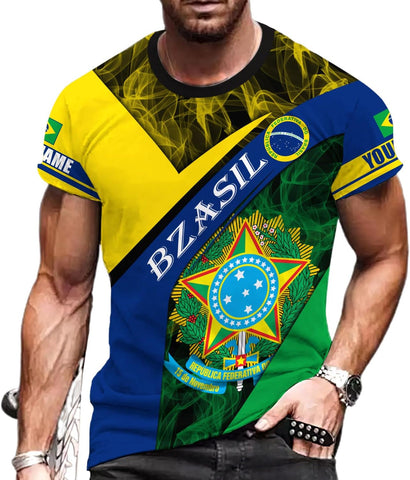 Mostprints Personalized Name Brazil Shirt 3D, Brasil Shirt Flag Custom Name Brazilian Shirt for Men and Women Unisex S-5XL