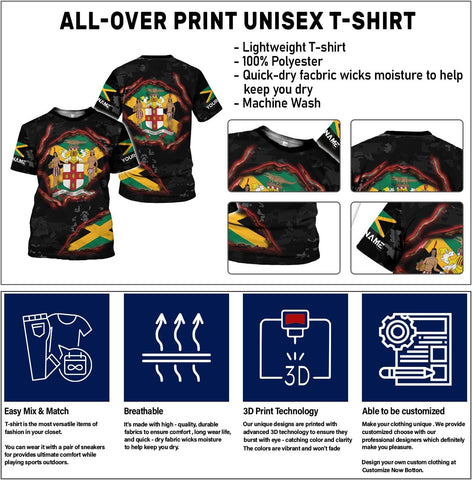 Ligthuy Personalized Jamaica Shirt 3D, Custom Jamaica Flag Lion Shirt for Men and Women, Jamaican Pride T-Shirt Unisex