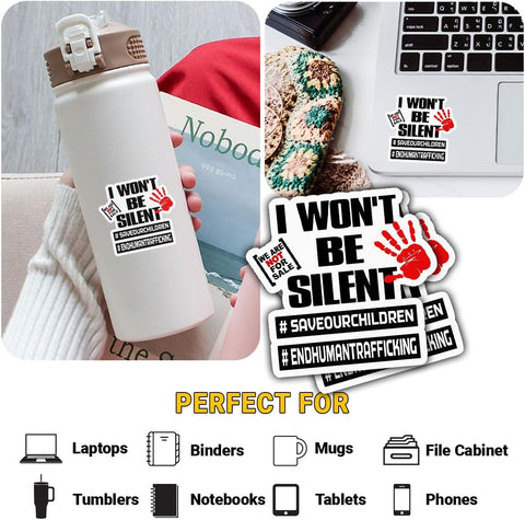 3 Pcs I Won't Be Silent Save Our Children End Human Trafficking Sticker, Human Trafficking Awareness Stop Hand Decal Sticker Wall Laptop Decals for Water Bottle Tumbler Phone Case Laptop 3"x3"