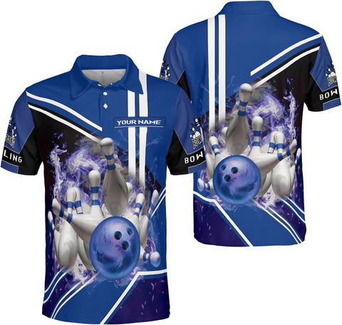 Ligthuy Personalized Name Bowling Polo Shirts 3D for Men and Women, Bowling Shirt, Bowling Shirts for Men Team Bowling Shirt