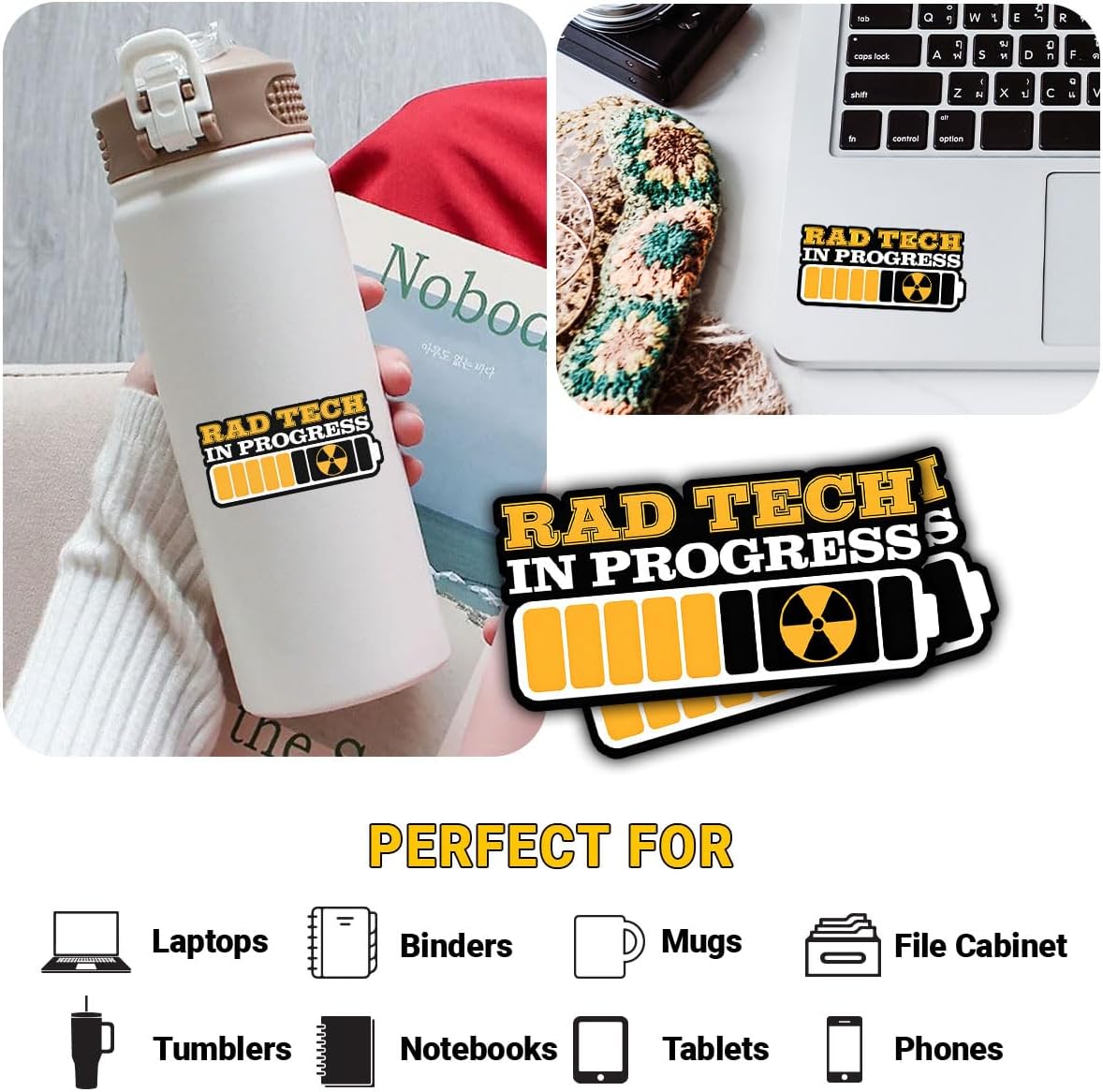 3 Pcs Rad Tech in Progress Sticker, Technologist Xray Sticker, Radiology, X-Ray Tech Stickers Waterproof Die-Cut for Laptop Water Bottle Phone Car Note Book Gifts
