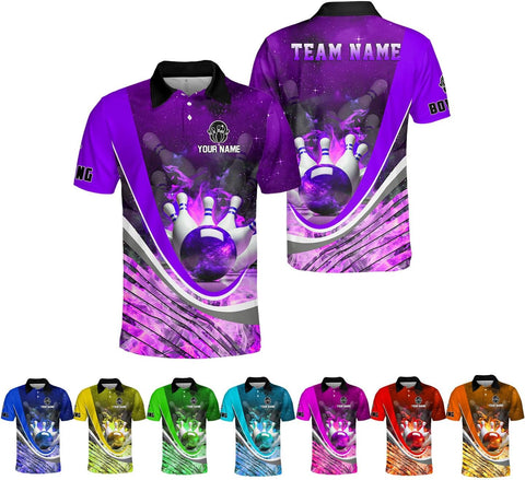 Ligthuy Personalized Name Bowling Polo Shirts 3D for Men and Women, Bowling Shirt, Bowling Shirts for Men Team Bowling Shirt