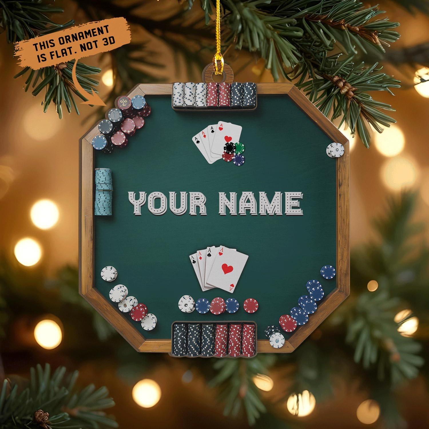 MAPrints Personalized Poker Christmas Ornament 2024, Poker Player Ornament, Sport Keepsake Present, Playing Cards Deck Wood Game Ornaments, Poker Aces Cards Chips Gambling Ornament (PK 1)