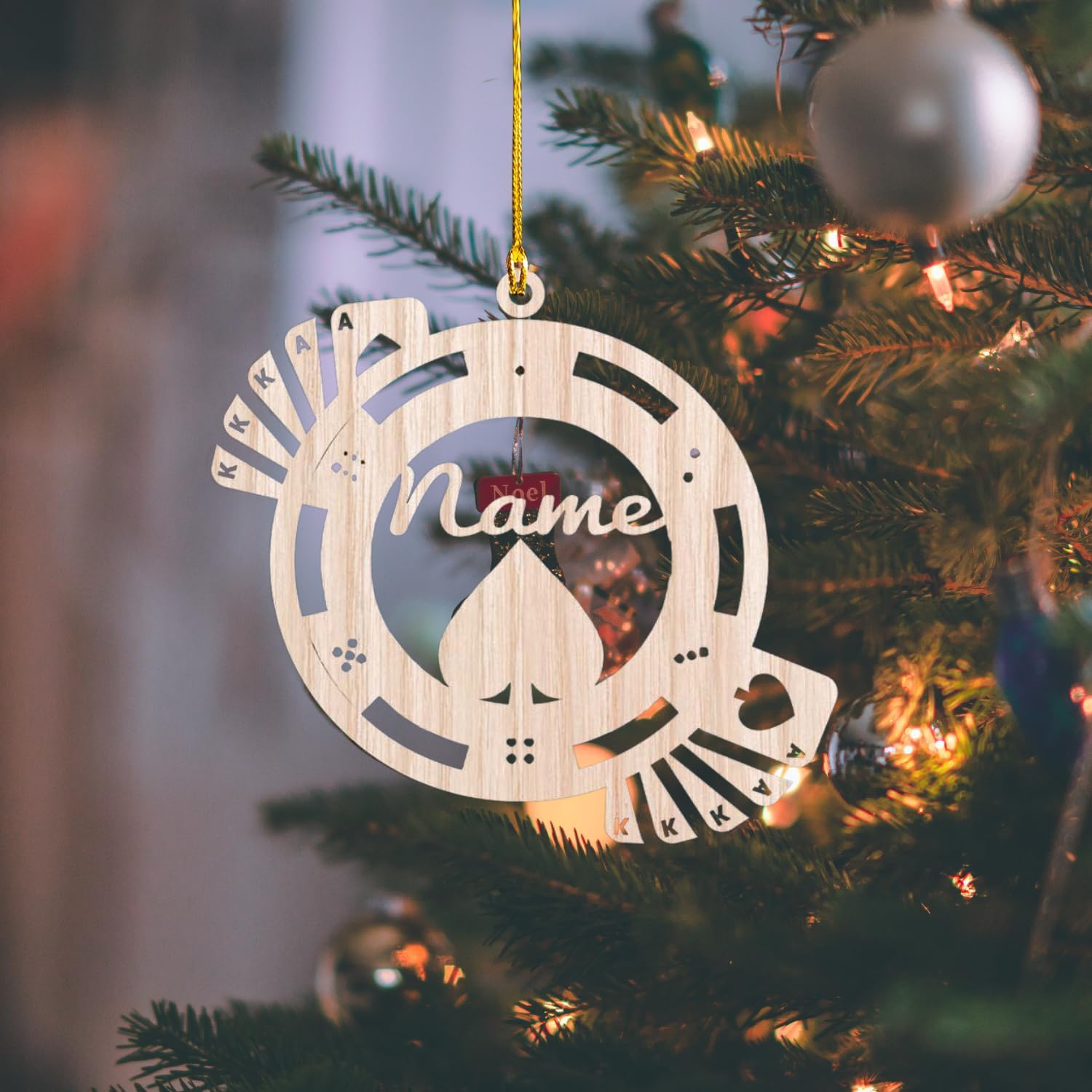 Personalized Poker Christmas Wood Ornament 2024, Poker Player Ornament, Sport Keepsake Present, Playing Cards Deck Wood Game Ornaments, Poker Aces Cards Chips Gambling Ornament (Poker 4)