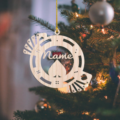 Personalized Poker Christmas Wood Ornament 2024, Poker Player Ornament, Sport Keepsake Present, Playing Cards Deck Wood Game Ornaments, Poker Aces Cards Chips Gambling Ornament (Poker 4)