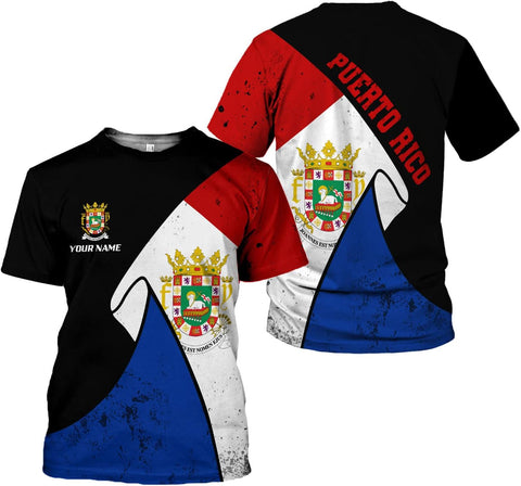 Personalized Name Puerto Rico T-Shirt 3D, Puerto Rico Shirt for Men Women, Puerto Rico Flag T Shirt All Over Printing S-5XL
