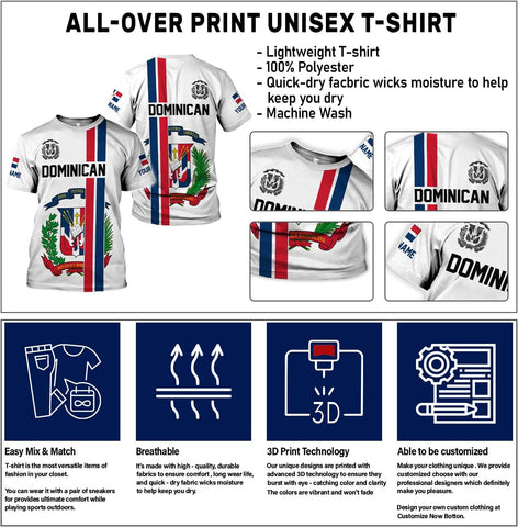 Custom Dominican Republic 3D Shirts for Men Dominicana Flag Shirts Dominican Flag Tshirt Dominican Independence Day