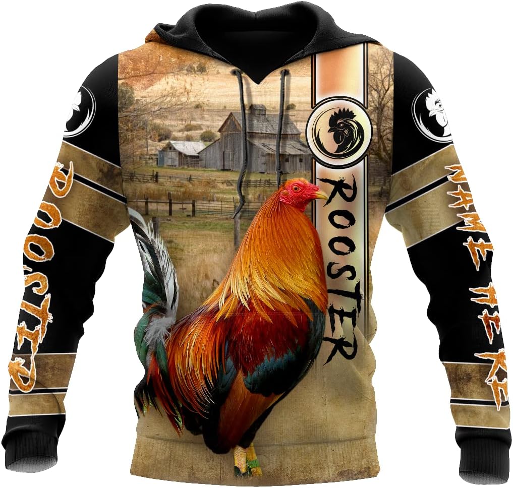 Personalized Rooster 3D gamefowl hoodies for men, mexican hoodie, rottweiler, fighting redbull batalla de los gallos Unisex T Shirt, Zip Up Sweatshirt Men Women HD552, 5X-Large