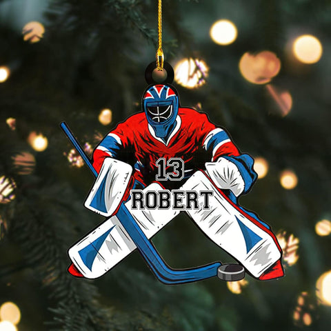 Personalized Hockey Ornaments for Xmas 2022, Hockey Ornament, Helmet and Gloves Wood Hockey Ornament, Hockey Christmas Ornament, Gift for Hockey Lovers, Christmas Pine Tree Hanging Decor Wood Ornament