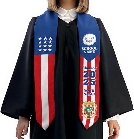 Personalized Puerto Rican Graduation Stole, Puerto Rican Graduation Sash 2025, Puerto Rico Graduation Sash