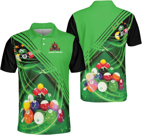 AOVL Personalized Name Billiard Polo Shirt Billiard Shirts Custom Billiard Flag Polo Shirt Men's Pool Billiard Gifts for Dad