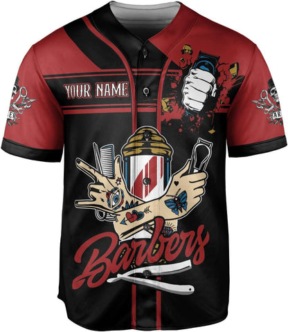 Suseaz Personalized Barber Shop Baseball Jersey Custom Name Shirt 3D for Men Women Scissors Pole Shirts Hairdresser Shop Gift
