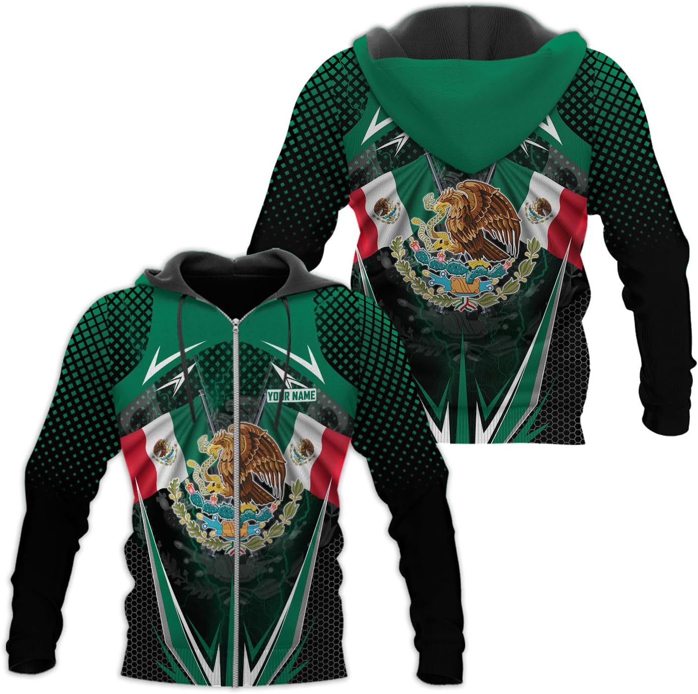 Mostprints Personalized Name Mexican Hoodie 3D, Customized Mexican Hoodies for Men, Unisex Mexico Hoodie,Mexico Hoodies for Men