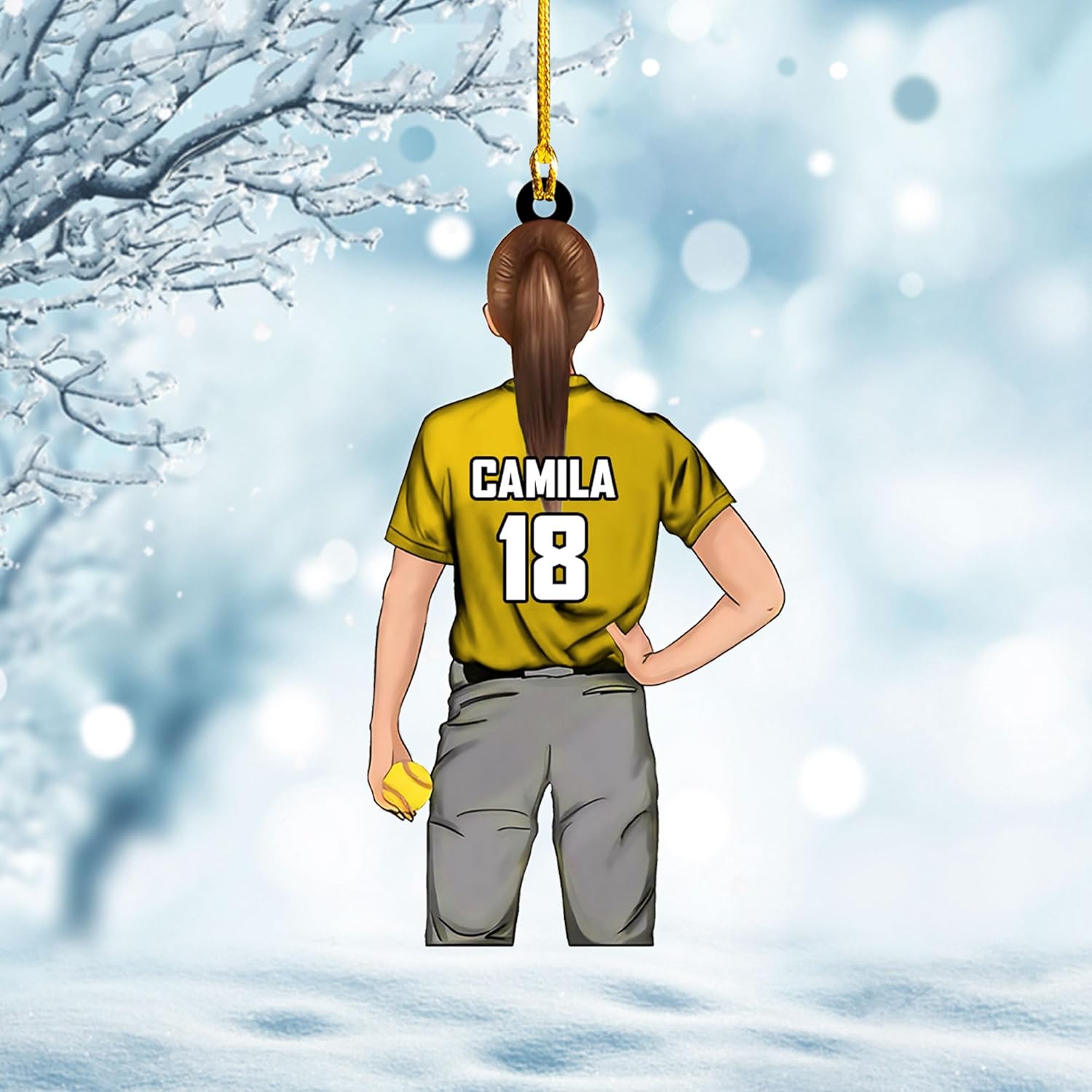 Artparel Personalized Softball Ornament Christmas Tree Decoration Custom Softball Christmas Ornament 2D Shape Flat Softball Lover Gifts Beginner Softball Players Ornament Gift (Softball 6)